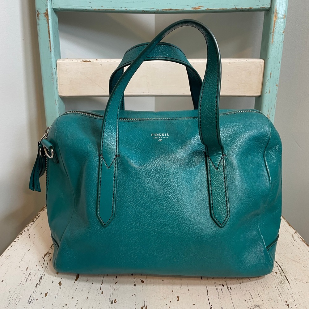Fossil Sydney Satchel Teal Pebble Leather Handbag ZB5486 No Shoulder Strap